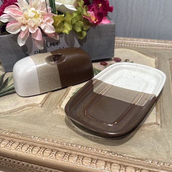 Vintage 70s Mikasa Studio Kiln Stoneware Butter Dish Potters Art Line Ben Seibel - Picture 5 of 14